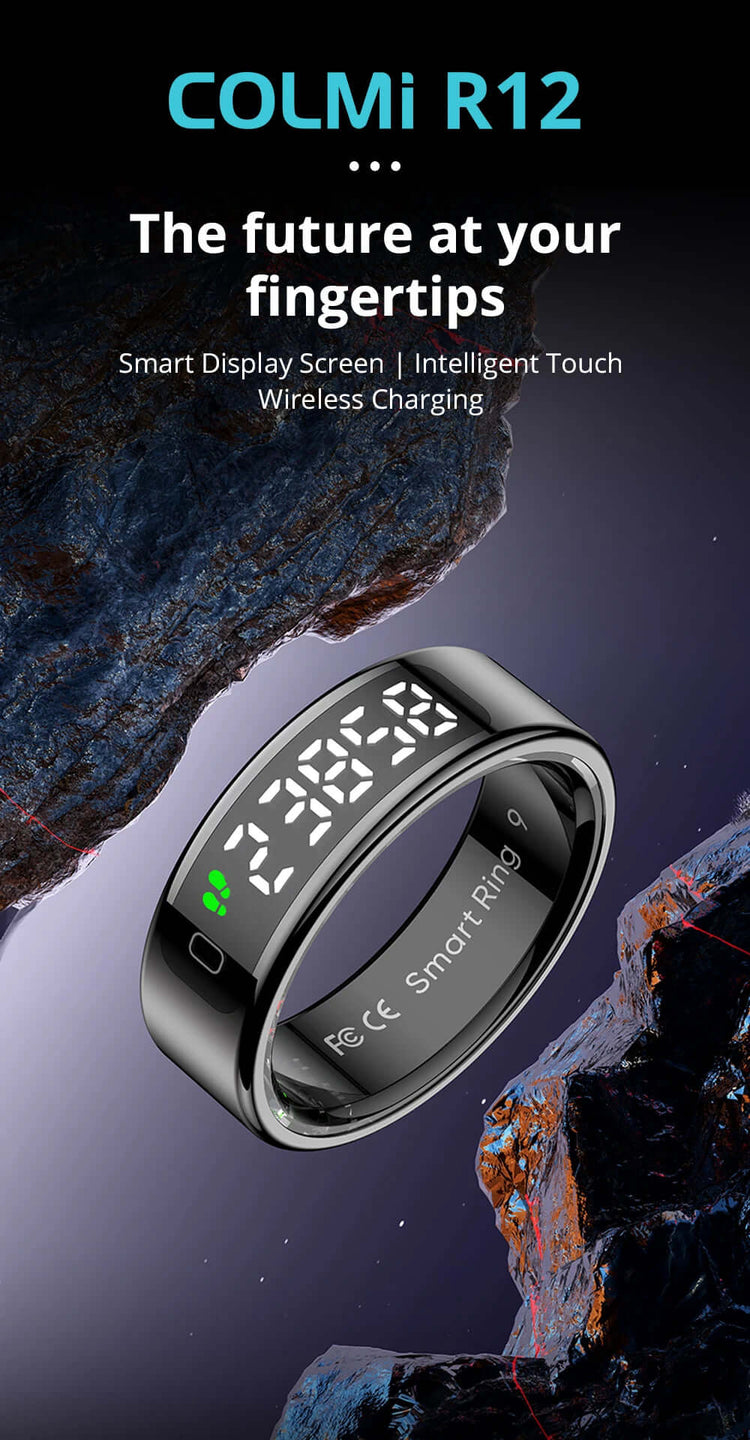 2025 R12 Smart Ring with Display Screen and Touch, Wireless Charging, Health Manager, 5 ATM Waterproof for Men Women