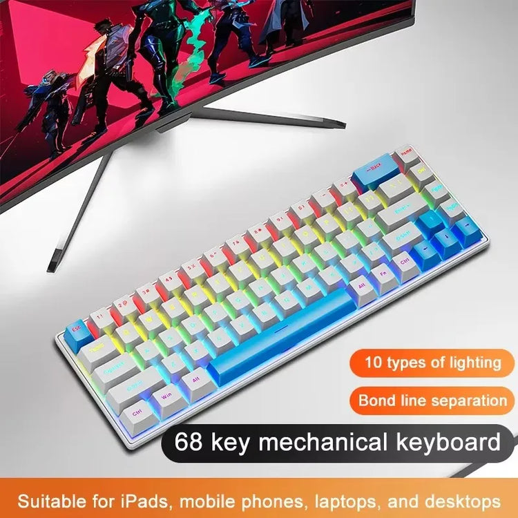 K68 Wired Mechanical Keyboard 10Kinds of Colorful Lighting Gaming and Office for Microsoft Windows and Apple IOS System
