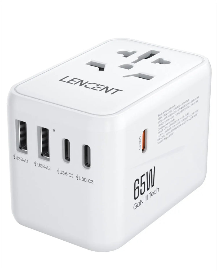65W/100W Gan International Travel Adapter with 2USB 3 Type C Gan Fast Charging Adapter with EU AU US UK Plug for Travel