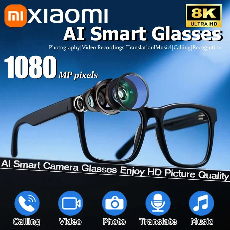 Xiaomi  HD Camera AI Smart Glasses Call Play Video Audio Recording Noise Reduction Headset Touch Bluetooth Sunglasses 2025