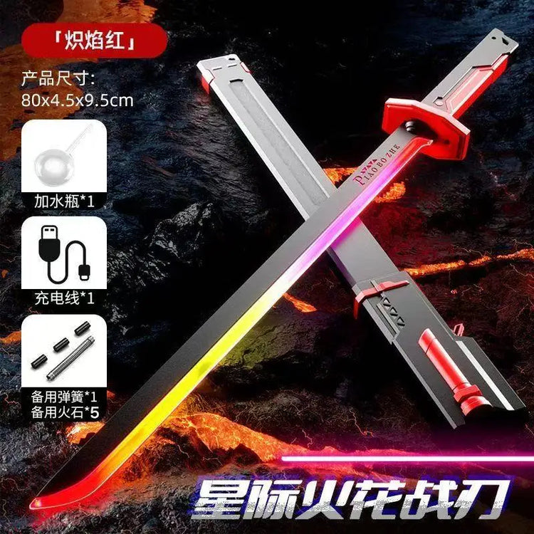 Colorful Streamer Glowing Sword Toys with Spark & Smoke Effect Light Sword Kids Adult Toys Holiday Props Sword Decompression Toy