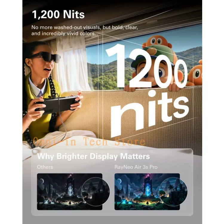 Rayneo Air 3S Pro Smart AR Glasses, 135-Inch HD Viewing, 1200Nits Brightness, 3D Surround Sound