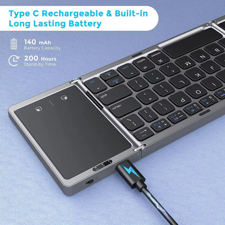 3Folding Keyboard Mini Wireless Keyboard Foldable Dual Bluetooth Keyboard with Touchpad for Windows Android IOS Ipad Phone