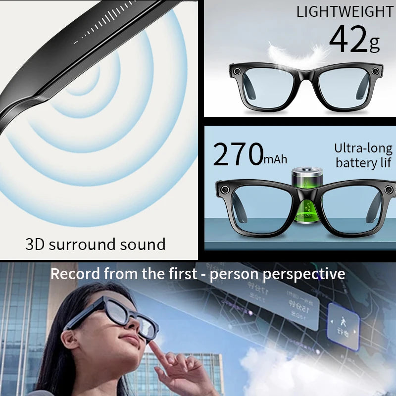 Smart Glasses Camera Glasses BT Call Music Touch Sunglasses Voice Assistant Video Sound Record WIFI Transmission AI Glasses