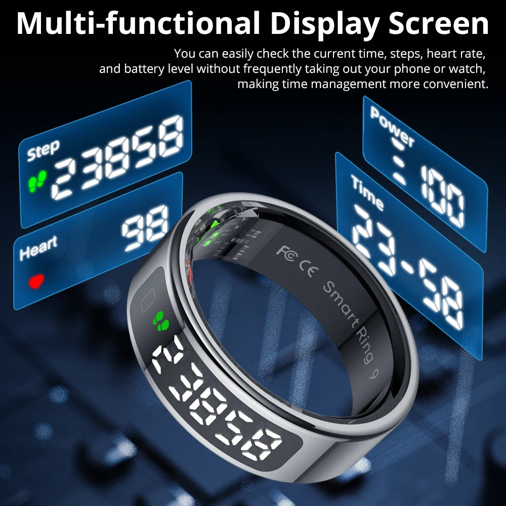 2025  R12 Smart Ring with Display Screen and Touch, Wireless Charging, Health Manager, 5 ATM Waterproof for Men Women