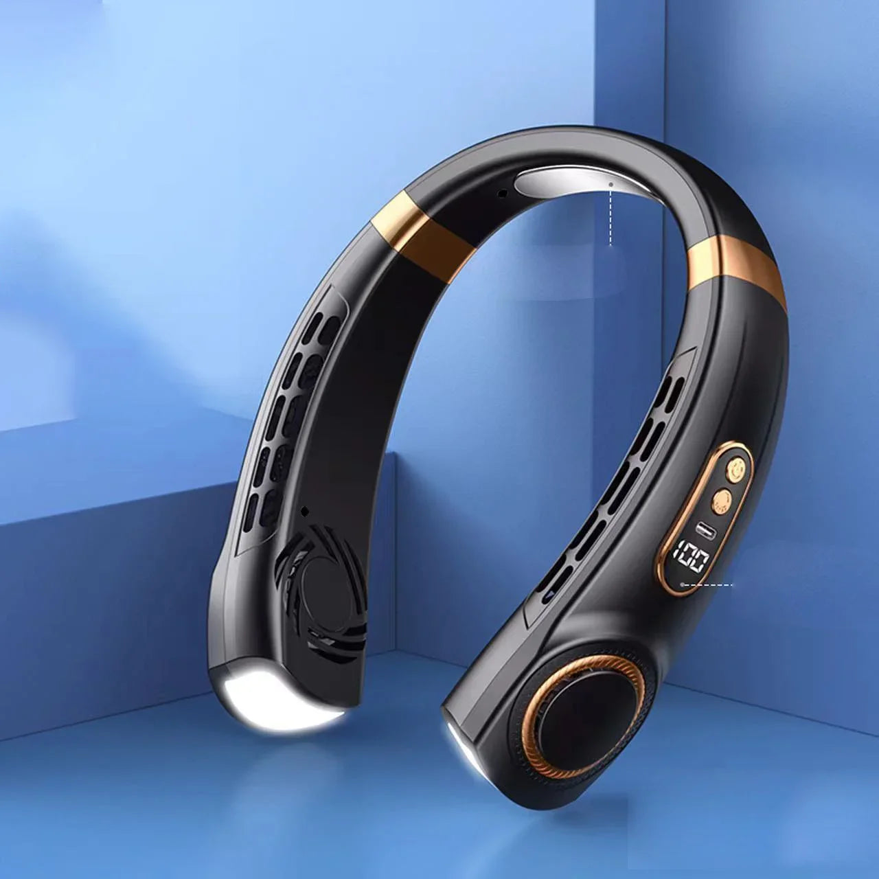 Portable Neck Fan,Hands Free Bladeless Fan with LED 4 Cooling Plate,Personal Fan 4000Mah Battery USB Rechargeable