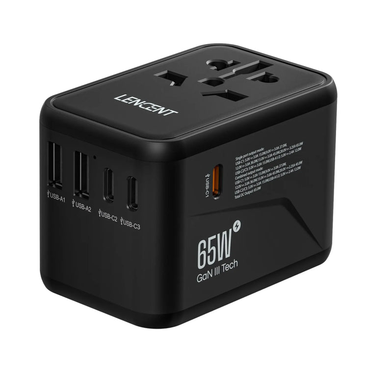 65W/100W Gan International Travel Adapter with 2USB 3 Type C Gan Fast Charging Adapter with EU AU US UK Plug for Travel