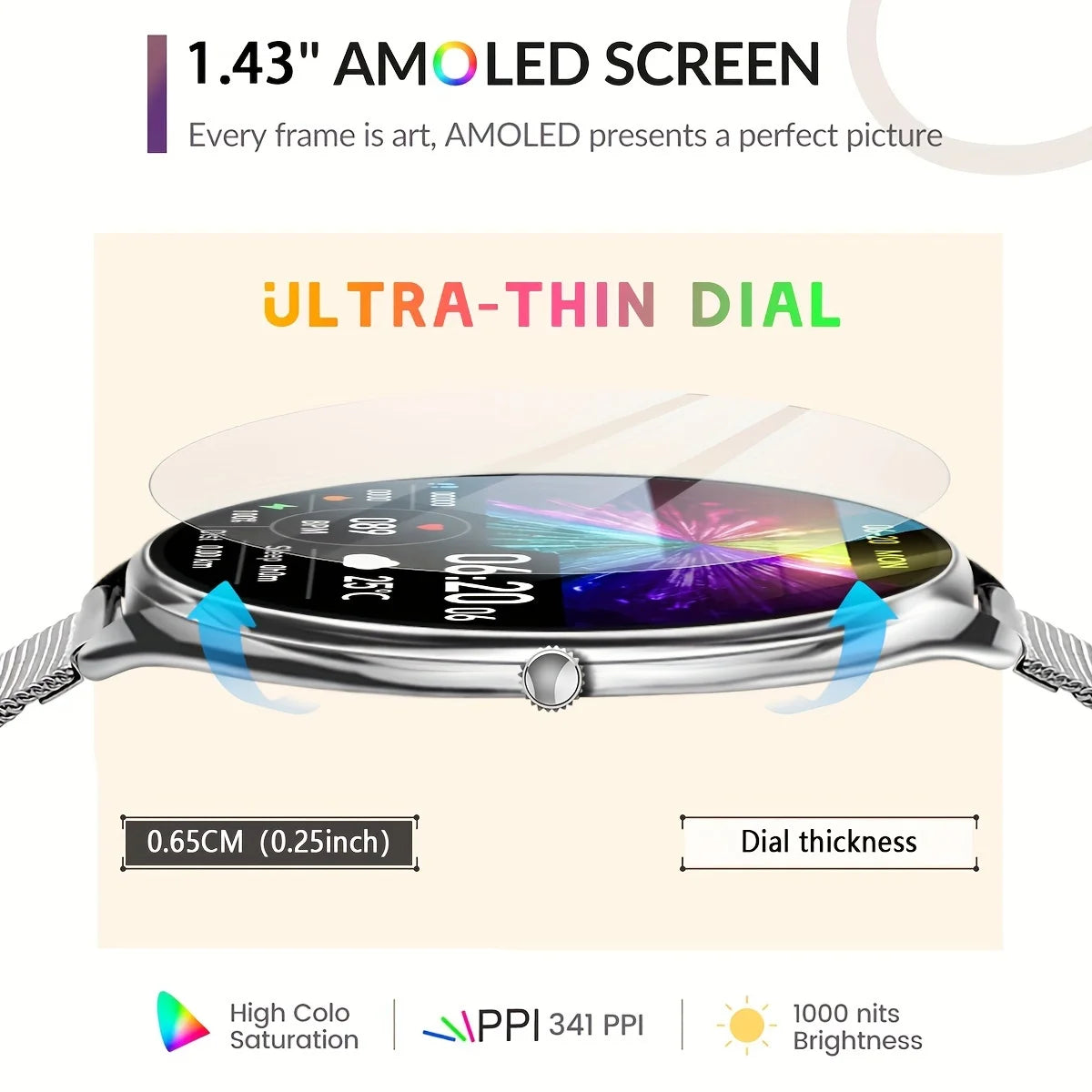 Ultra Thin Smartwatch 1.43" AMOLED Display HD 466*466 Always Show Time Call Reminder for Women Men New Original Smartwatch Gift