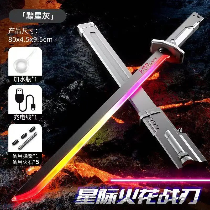 Colorful Streamer Glowing Sword Toys with Spark & Smoke Effect Light Sword Kids Adult Toys Holiday Props Sword Decompression Toy