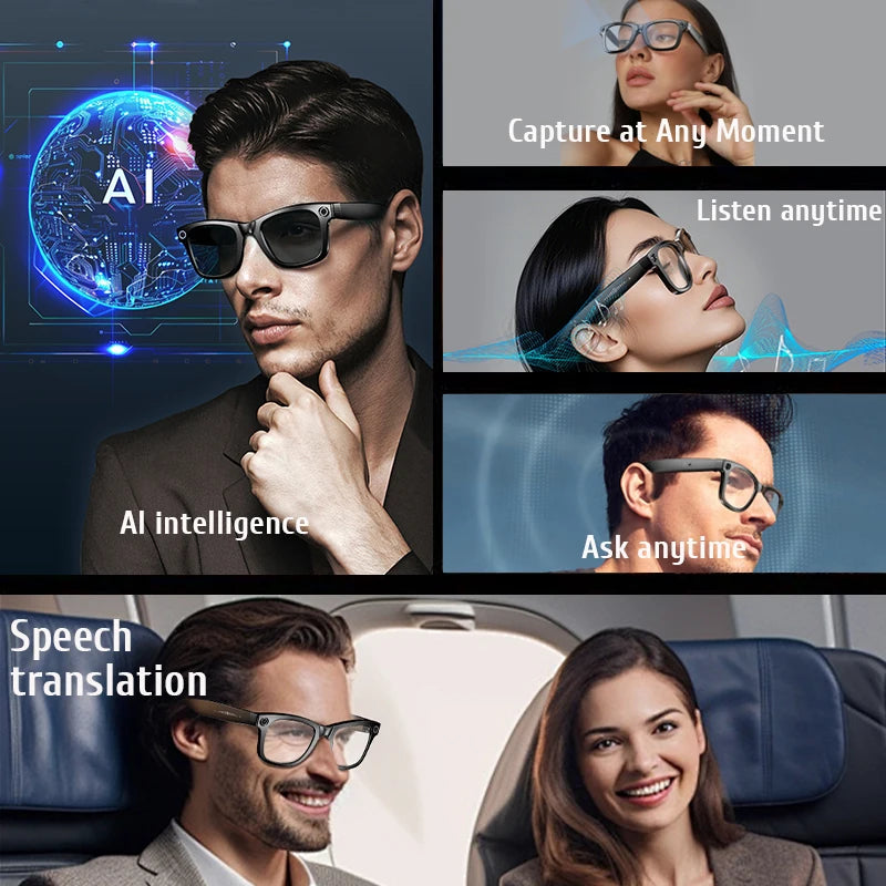 Smart Glasses Camera Glasses BT Call Music Touch Sunglasses Voice Assistant Video Sound Record WIFI Transmission AI Glasses