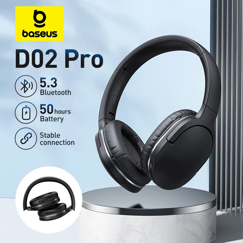D02 Pro Wireless Bluetooth Headphones HIFI Stereo Earphones Foldable Sport Headset with Audio Cable Foriphone Tablet