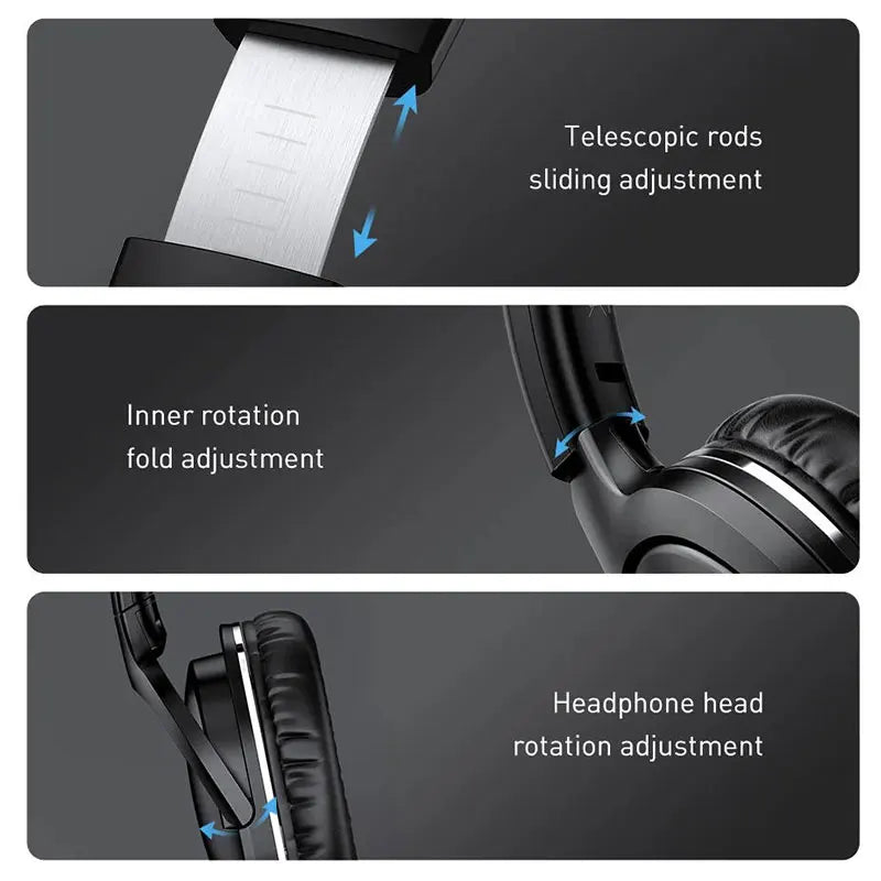 D02 Pro Wireless Bluetooth Headphones HIFI Stereo Earphones Foldable Sport Headset with Audio Cable Foriphone Tablet