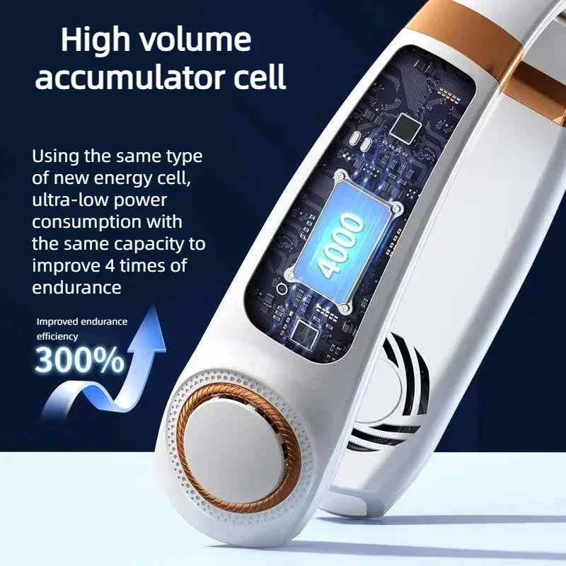 Portable Neck Fan,Hands Free Bladeless Fan with LED 4 Cooling Plate,Personal Fan 4000Mah Battery USB Rechargeable