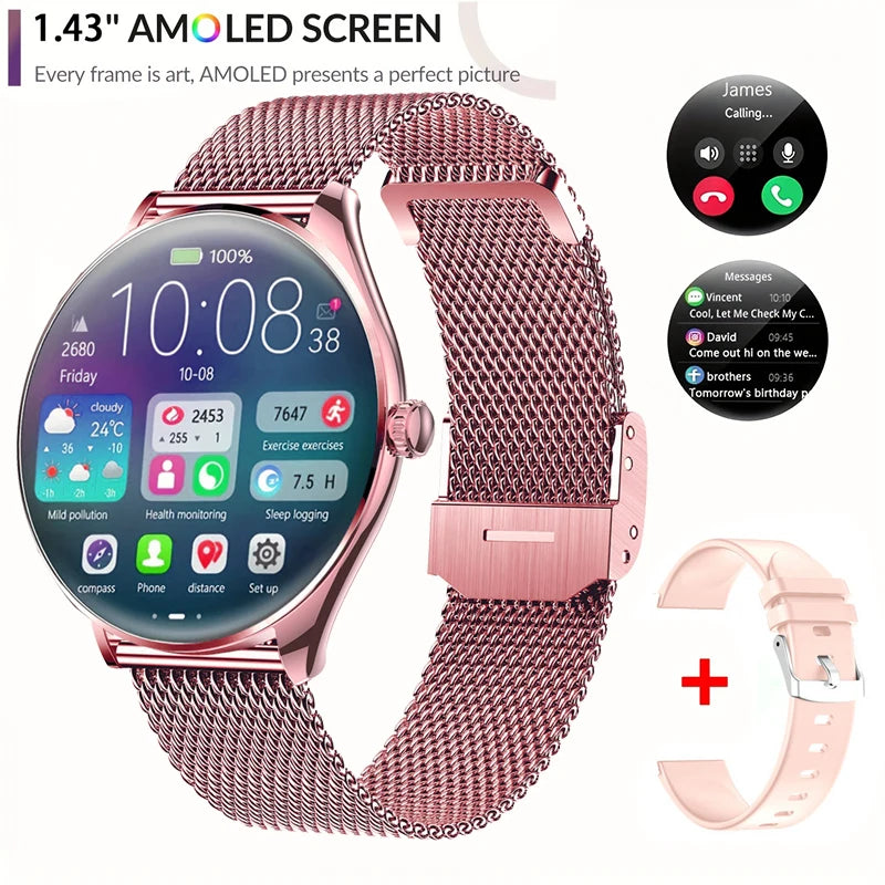 Ultra Thin Smartwatch 1.43" AMOLED Display HD 466*466 Always Show Time Call Reminder for Women Men New Original Smartwatch Gift