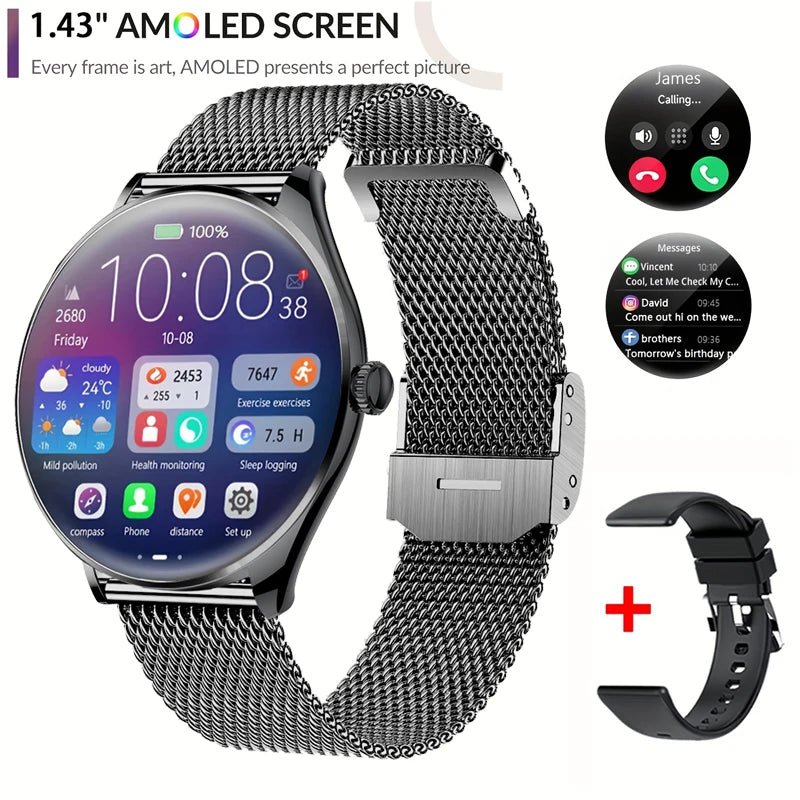 Ultra Thin Smartwatch 1.43" AMOLED Display HD 466*466 Always Show Time Call Reminder for Women Men New Original Smartwatch Gift