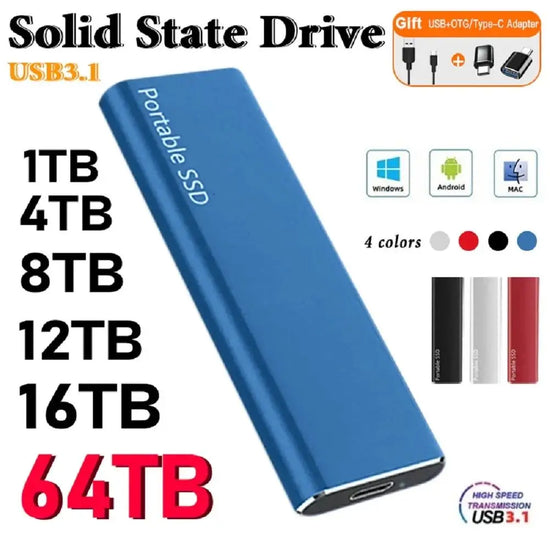 New Portable SSD 1TB 2TB External Hard Disk High Speed Solid State Drive USB3.1 Type-C Storage Device for Laptop/Desktop/Mac/Pc