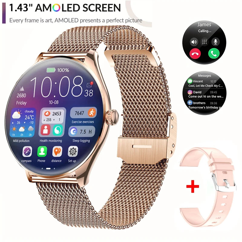 Ultra Thin Smartwatch 1.43" AMOLED Display HD 466*466 Always Show Time Call Reminder for Women Men New Original Smartwatch Gift