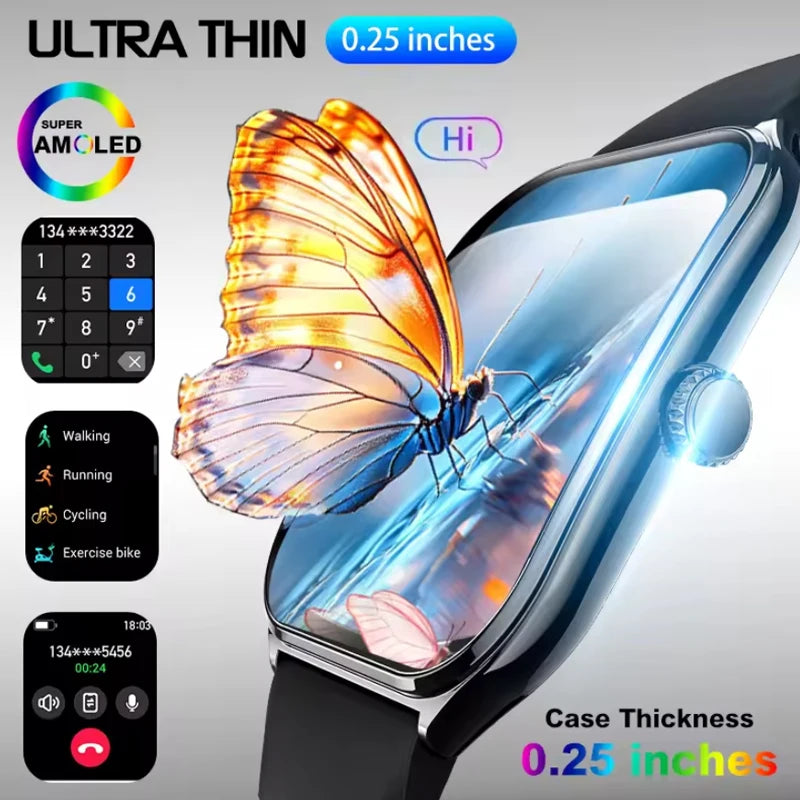 For Xiaomi New Ultra Thin AMOLED Smart Watch Men 386*448HD Screen Fashion Women Sports Bracelet BT Calling Waterproof Smartwatch