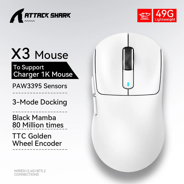 X3Pro X3 Wireless Mouse Lightweight PAW3395 26000Dpi Tri-Mode Connection Macro Gaming Mouse for Win/Xbox/Ps/Mac