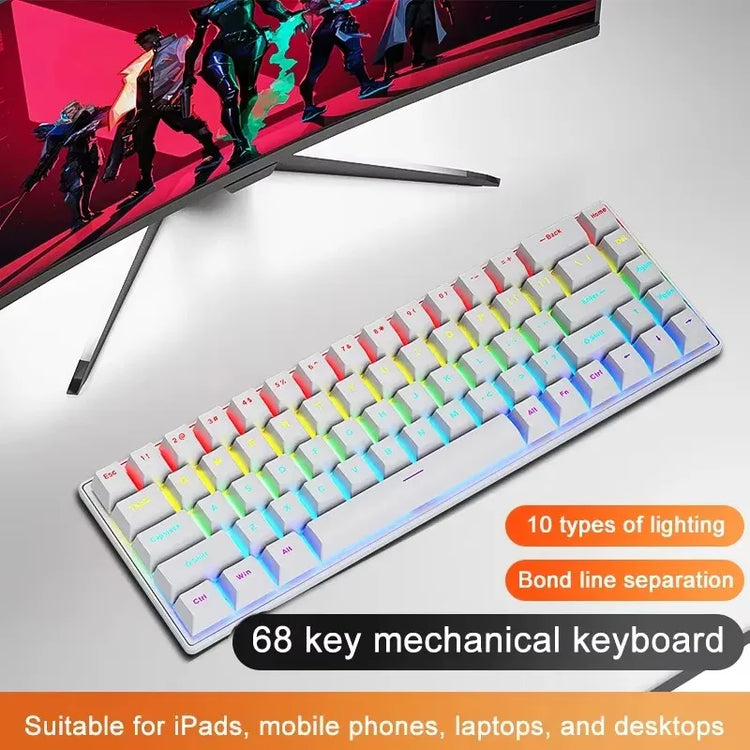 K68 Wired Mechanical Keyboard 10Kinds of Colorful Lighting Gaming and Office for Microsoft Windows and Apple IOS System