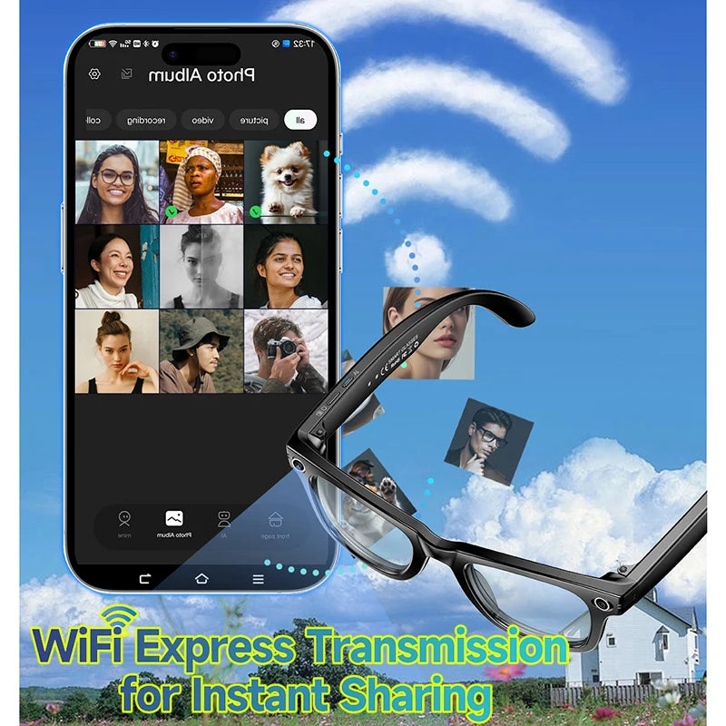 Smart Glasses Camera Glasses BT Call Music Touch Sunglasses Voice Assistant Video Sound Record WIFI Transmission AI Glasses