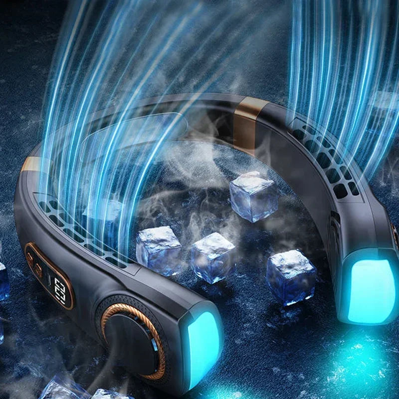 Portable Neck Fan,Hands Free Bladeless Fan with LED 4 Cooling Plate,Personal Fan 4000Mah Battery USB Rechargeable