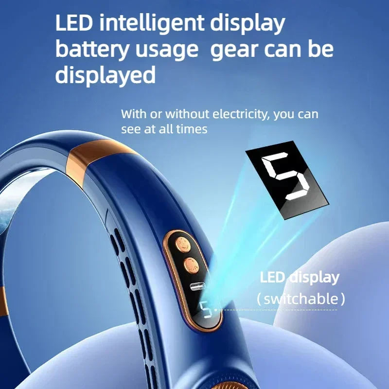 Portable Neck Fan,Hands Free Bladeless Fan with LED 4 Cooling Plate,Personal Fan 4000Mah Battery USB Rechargeable
