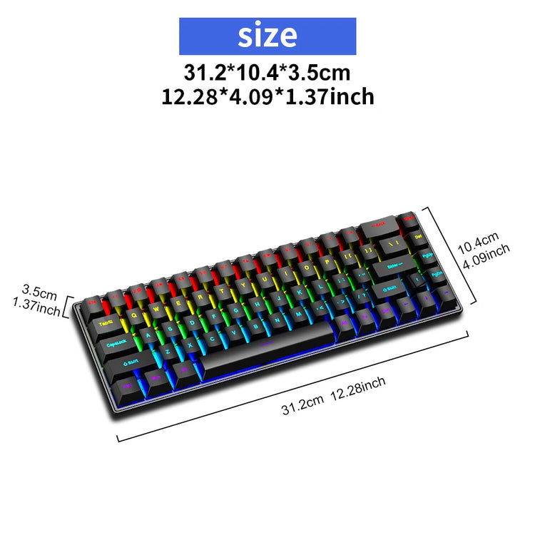 K68 Wired Mechanical Keyboard 10Kinds of Colorful Lighting Gaming and Office for Microsoft Windows and Apple IOS System