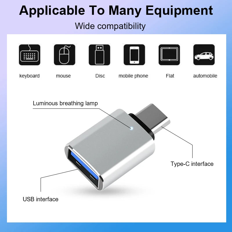 USB 3.0 Type-C OTG Adapter with LED Light – Type-C Male to USB Female Converter for Samsung, MacBook, Xiaomi & More