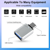 USB 3.0 Type-C OTG Adapter with LED Light – Type-C Male to USB Female Converter for Samsung, MacBook, Xiaomi & More